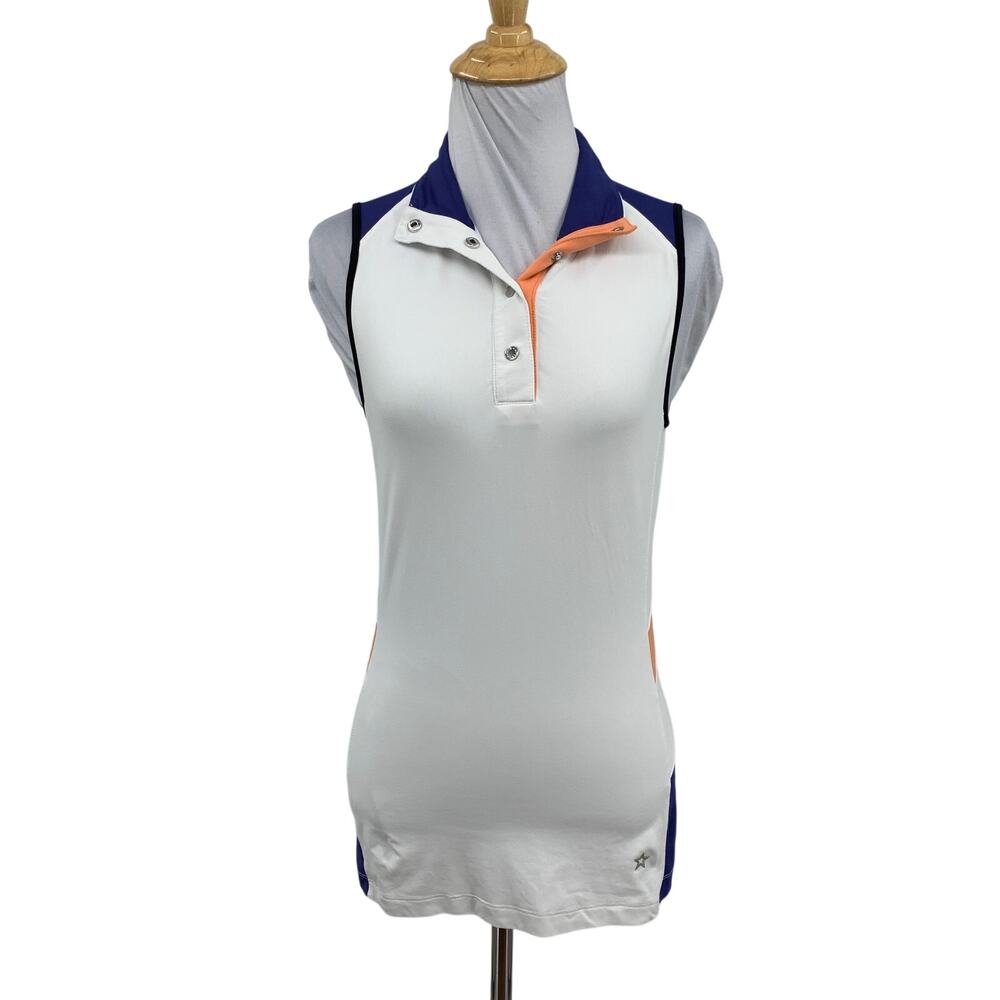 Lohla Sport Top Women XS Extra Small White Riviera Elongated Polo Button Placket